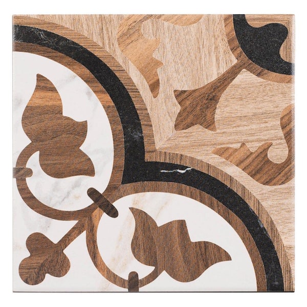Istanelle Byzian Brown 8 in. Encaustic Patterned Matte Porcelain Wall and Floor Tile (8.17 sq. ft./Case)