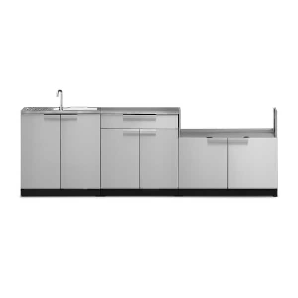 Stainless Steel 4-Piece 104 in. W x 35.5 in. H x 24 in. D Outdoor Kitchen Cabinet Set with Countertop and Covers
