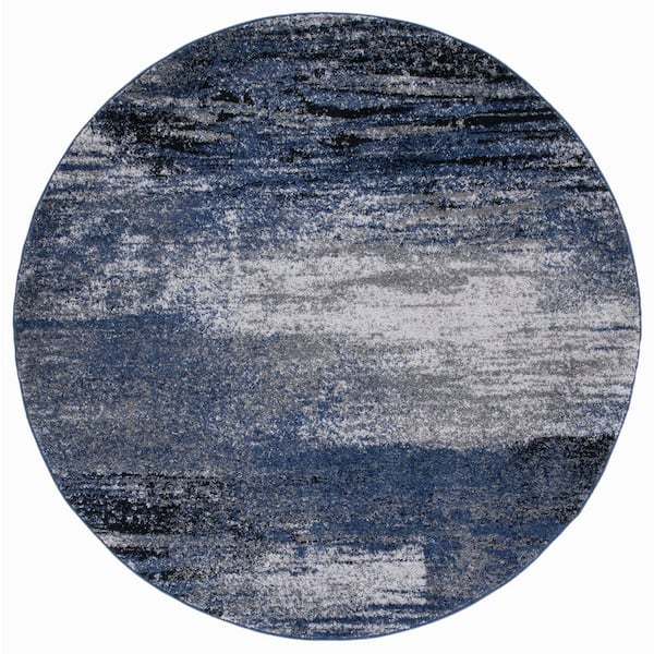 Adirondack Gray/Blue Solid Color 10 ft. x 10 ft. Distressed Round Area Rug