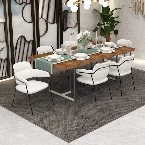 Upholstered Dining Chair in White Polyester with Powder-Coated Stainless Steel Legs Axis Collection Set of 4 in
