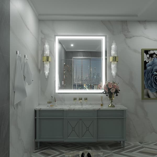 32 in. W x 36 in. H Rectangular Frameless 192 LEDs/m Front Lighted Anti-Fog Tempered Glass Wall Bathroom Vanity Mirror