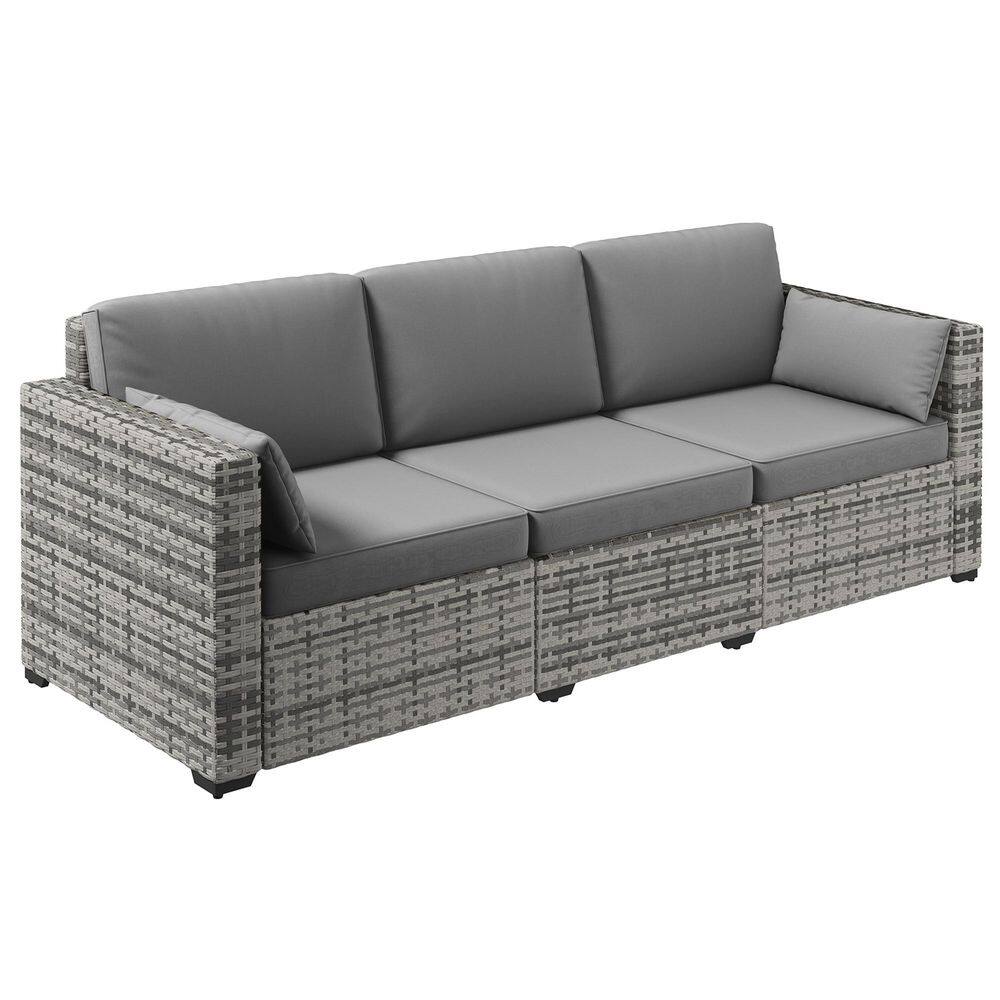 Gray Wicker 3-Seat Outdoor Loveseat Sofa Patio Couch with Gray Cushions price history on PriceWatchPro