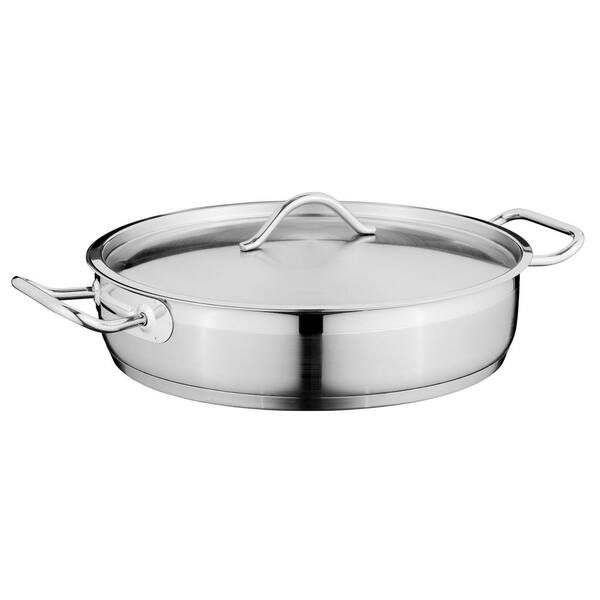 BergHOFF Essentials Hotel 4.2 qt. 11 in. 18/10 Stainless Steel Covered 2-Handle Deep Skillet