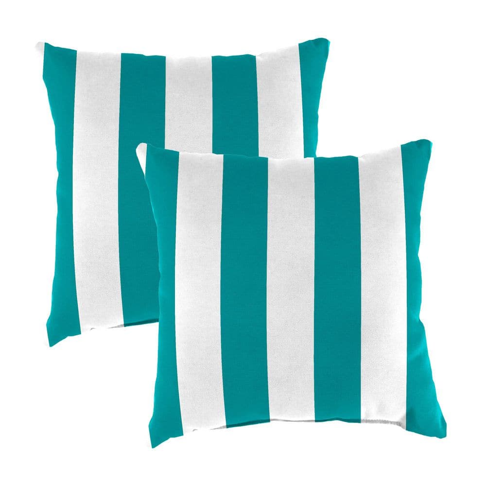 16 in. L x 16 in. W x 4 in. T Square Outdoor Throw Pillow in Awning Turquoise (2-Pack) price history on PriceWatchPro