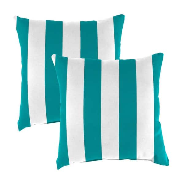 Jordan Manufacturing 20 in. L x 20 in. W x 6 in. T Square Outdoor Throw Pillow in Awning Turquoise (2-Pack)