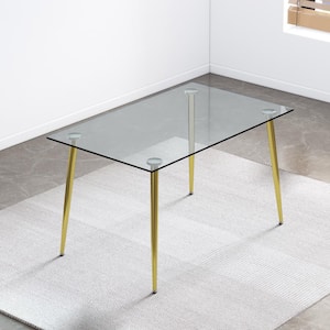 Modern Rectangle Gold Glass 4 Legs Dining Table Seats for 4 (51.20 in. L x 29.80 in. H)