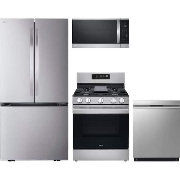 21 cu. ft. Counter Depth French Door Refrigerator with 5 Burner Freestanding Gas Range & Dishwasher with QuadWash