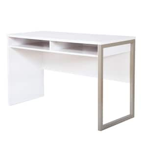 47.5 in. Rectangular White/Gray Writing Desks with Open Storage