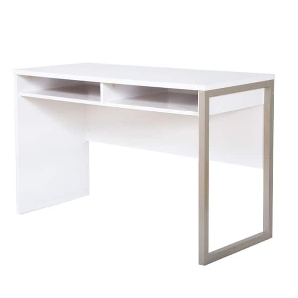 South Shore 47.5 in. Rectangular White/Gray Writing Desks with Open Storage