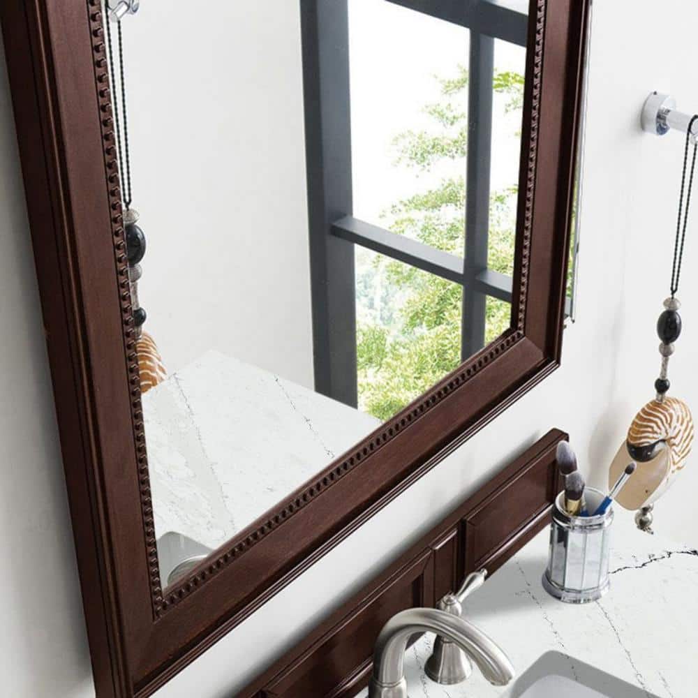 Bright White Transitional Rectangular Walnut Wood Mirror 40"x29"