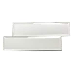 Frosted Elegance White 3 in. x 12 in. Beveled Glossy Glass Peel and Stick Subway Tile (10.5 sq. ft./Case)