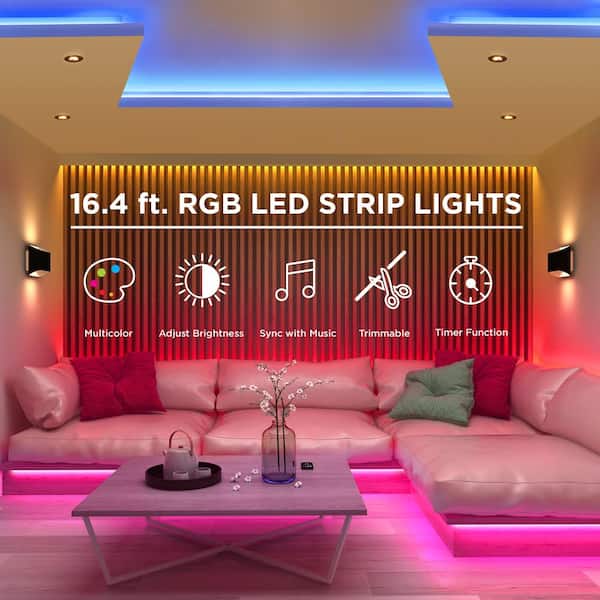 16.4ft RGB Color Changing Light Strip Kit with Remote and Control Box 