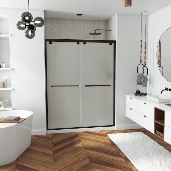 DreamLine Encore 60 in. W x 76 in. H Semi-Frameless Sliding Shower Door in Oil Rubbed Bronze with Frosted Glass