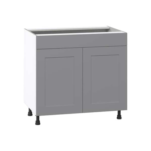 J COLLECTION Roseland 36 in. W x 24 in. D x 34.5 in. H Assembled Shaker Sink Base Kitchen Cabinet in Slate Gray with Falsefront