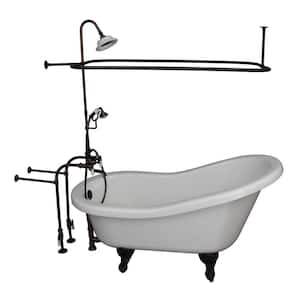 5.6 ft. Acrylic Ball and Claw Feet Slipper Tub in White with Oil Rubbed Bronze Accessories