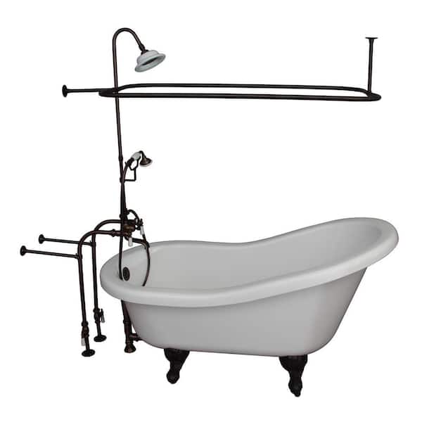 Barclay Products 5.6 ft. Acrylic Ball and Claw Feet Slipper Tub in White with Oil Rubbed Bronze Accessories