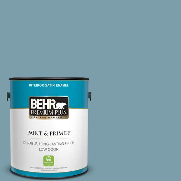 BEHR PREMIUM PLUS 1 gal. #S470-4 Dolphin Blue Satin Enamel Low Odor Interior Paint & Primer
