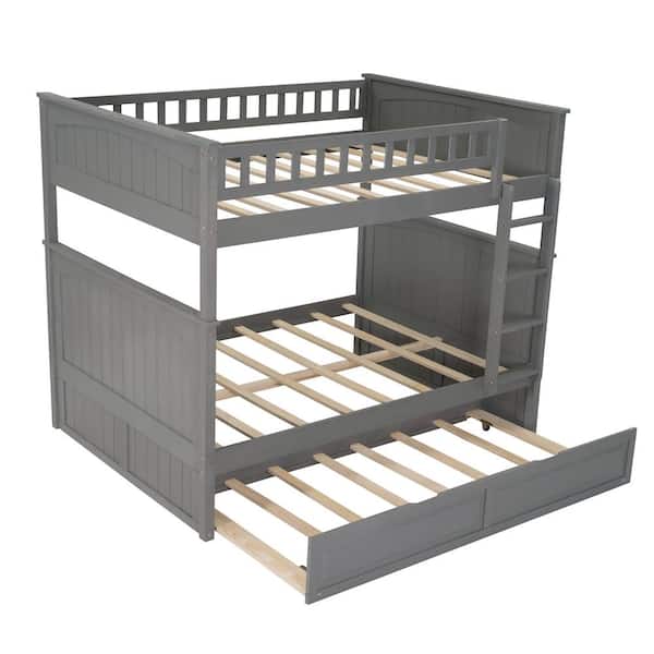 Brushed Gray Full Over Bunk Bed, Full Over Bunk Bed With Twin Size Trundle