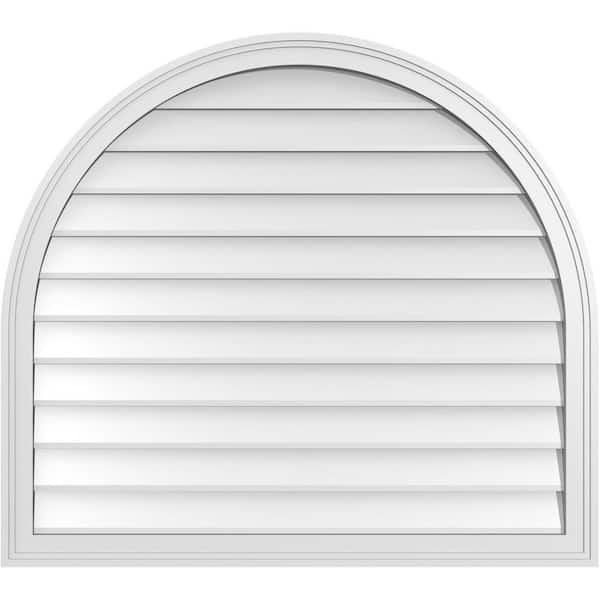 Ekena Millwork 38 in. x 34 in. Round Top Surface Mount PVC Gable Vent: Decorative with Brickmould Frame