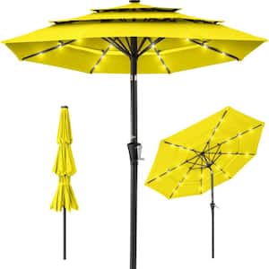 10 ft. Steel Market Solar Tilt Patio Umbrella with 24-LED Lights, Tilt Adjustment, Easy Crank in Yellow