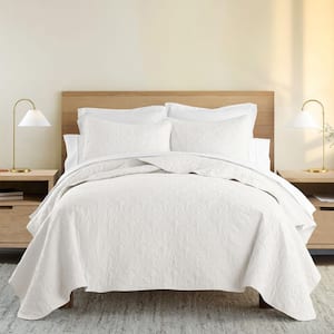 Damask Ivory Microfiber King Performance Quilted Coverlet Set
