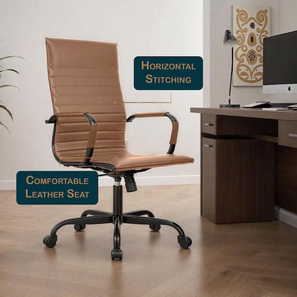 Leisuremod Harris High Back Leather Desk Swivel Armrests Modern