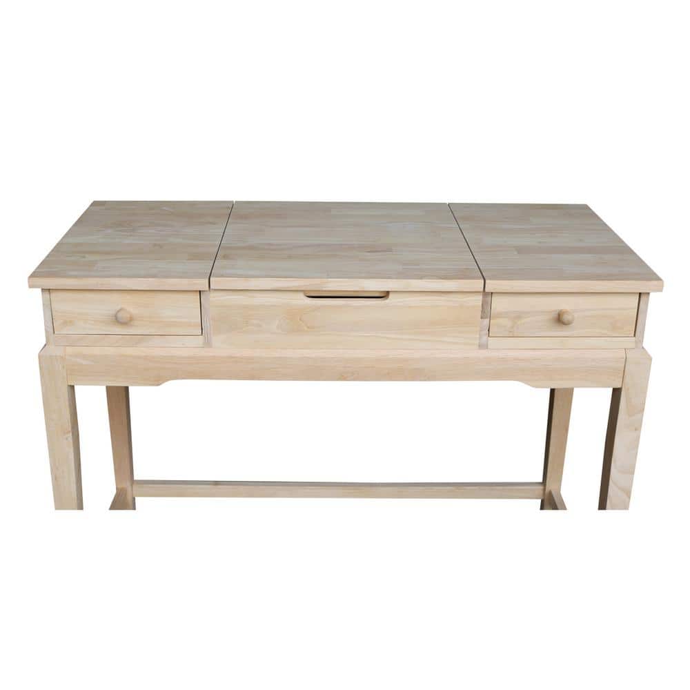 Classic Unfinished Rubberwood Vanity Table with Flip-Up Mirror