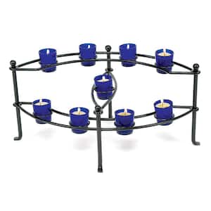 22.5 in. Long Cobalt Blue Galaxy Hearth Candle Holder with Glass Votive Cups