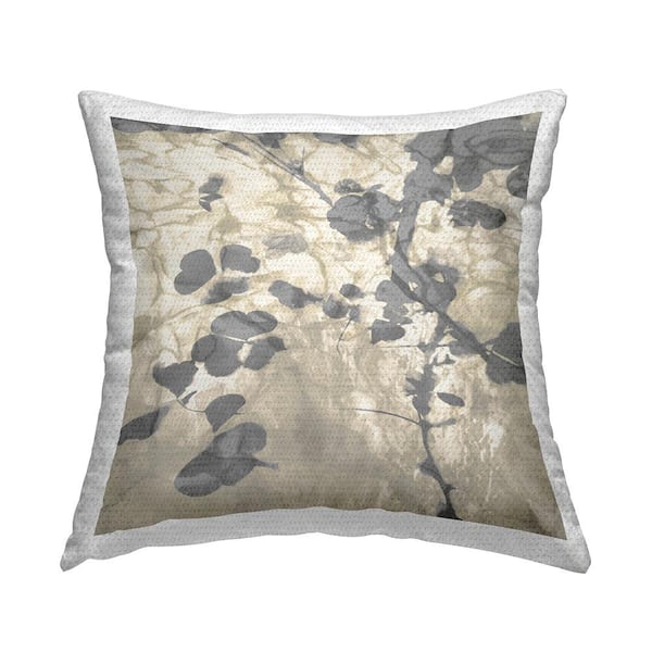 Stupell Industries Abstract Gingko Leaf Reflection Grey Square Outdoor Throw Pillow