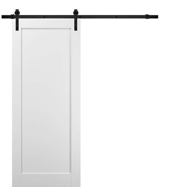 42 in. x 96 in. 1 Panel White Wood Sliding Barn Door with Hardware Kit