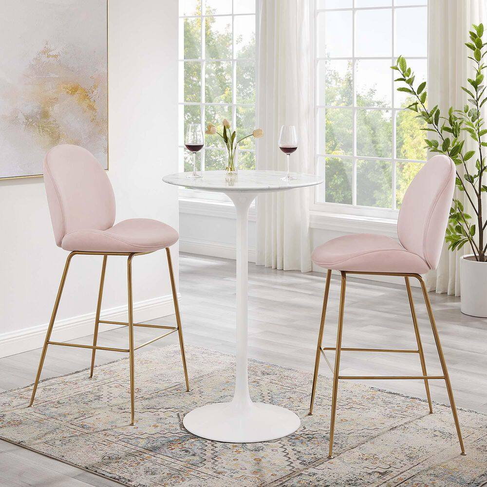 Lippa Round 28 in. Artificial Marble Mid-Century Modern Bar Table in White