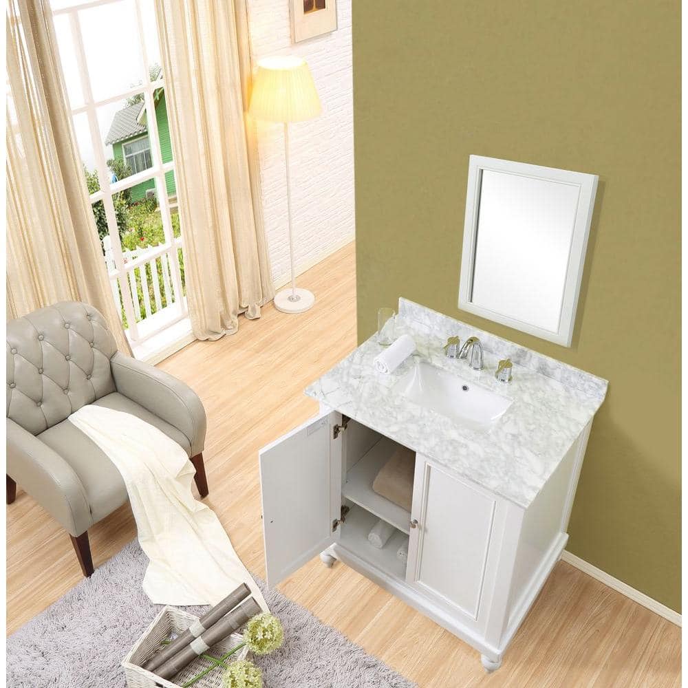 Pearl White 32" Vanity with Carrara Marble Top