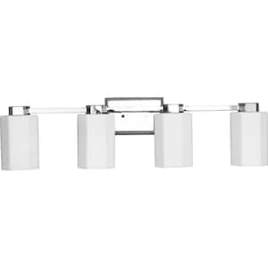 Estrada 31.25 in. 4-Light Polished Chrome Vanity Light with Opal Glass Shade