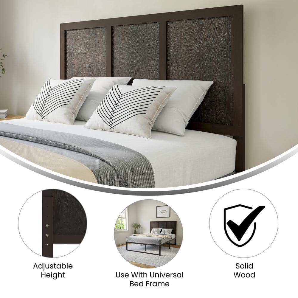 Full Dark Brown Solid Wood Panel Headboard