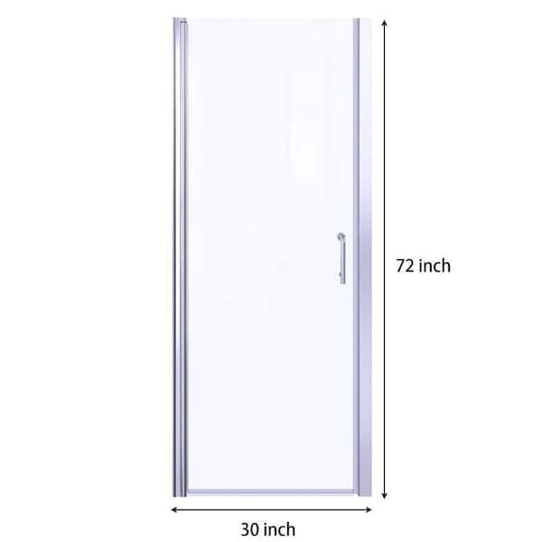 WEGATE 30 in. x 72 in. Solid Core Clear Glass Silver Unfinished Glass Shower Interior Door Slab with Semi-Frameless Pivot