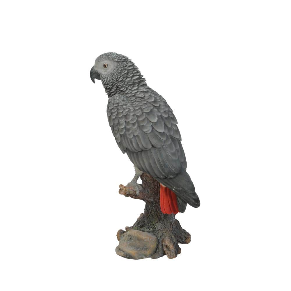 Grey Gabon Parrot on Stump Resin Indoor/Outdoor Statue