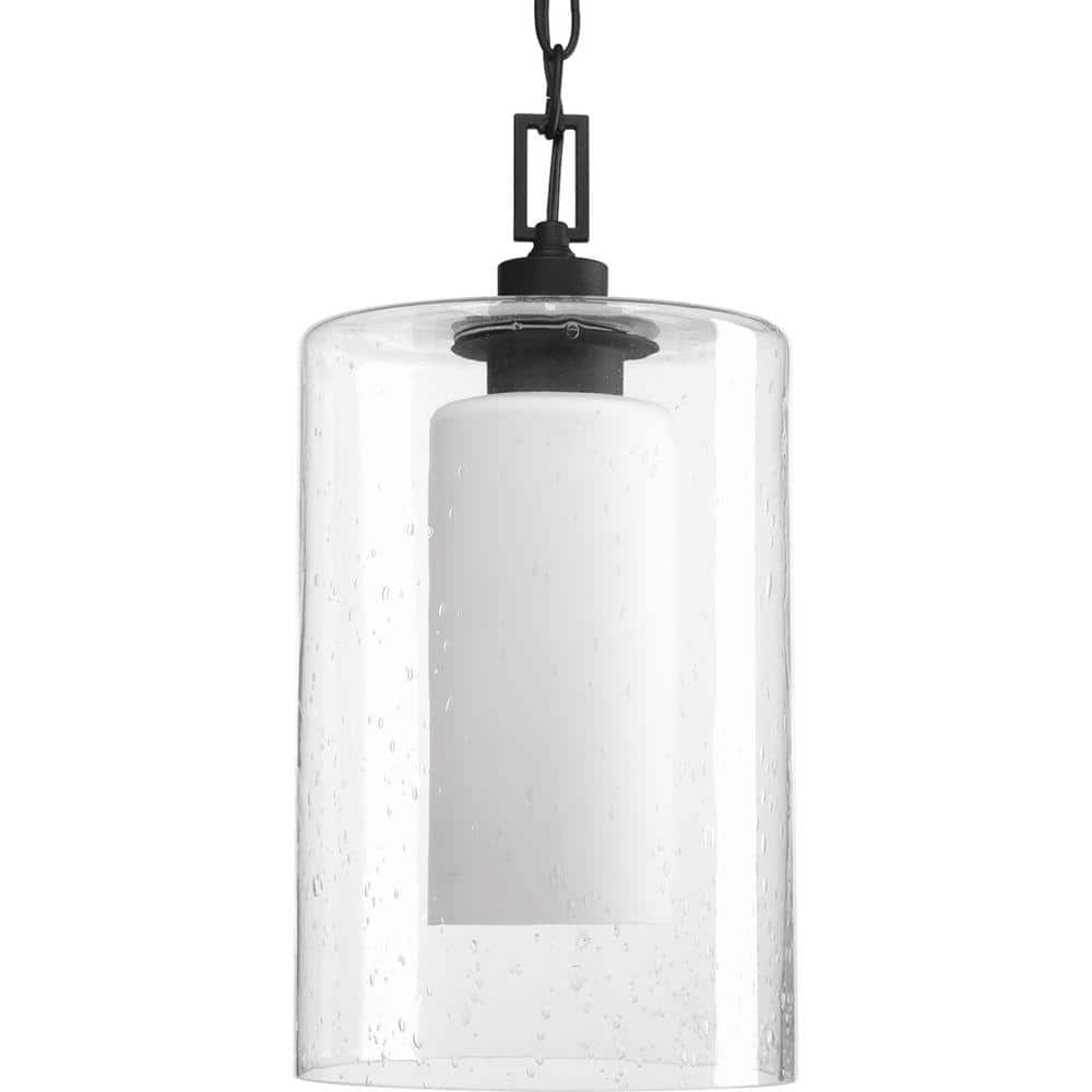 Progress Lighting P6521-136WB 1-Light Hanging Lantern with Bulb Etched Seeded Glass Panels 