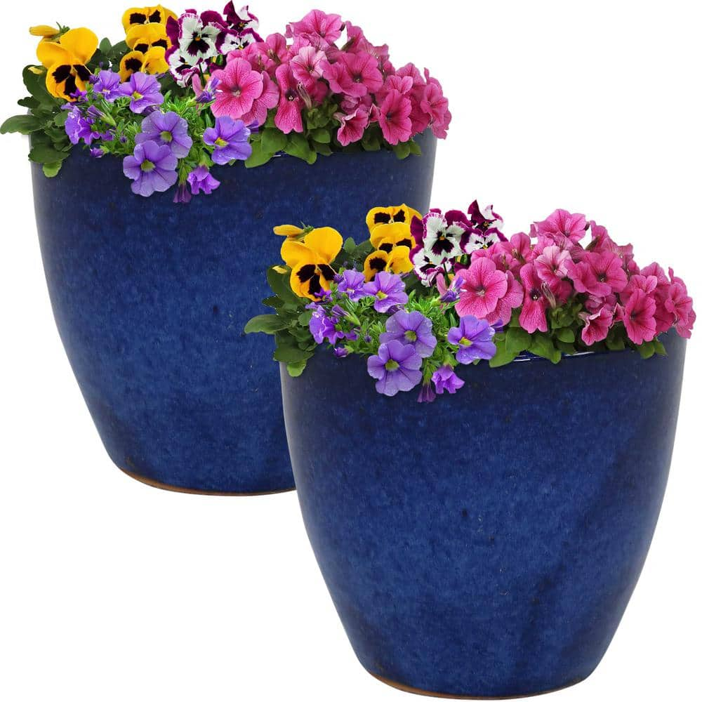 Sunnydaze Resort 8 in. Imperial Blue Ceramic Indoor/Outdoor Planter (2-Pack)