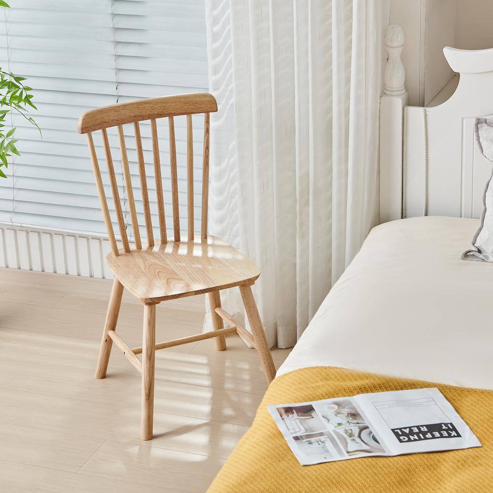 Natural High Back Windsor Solid Wood Dining Chairs Set of 4