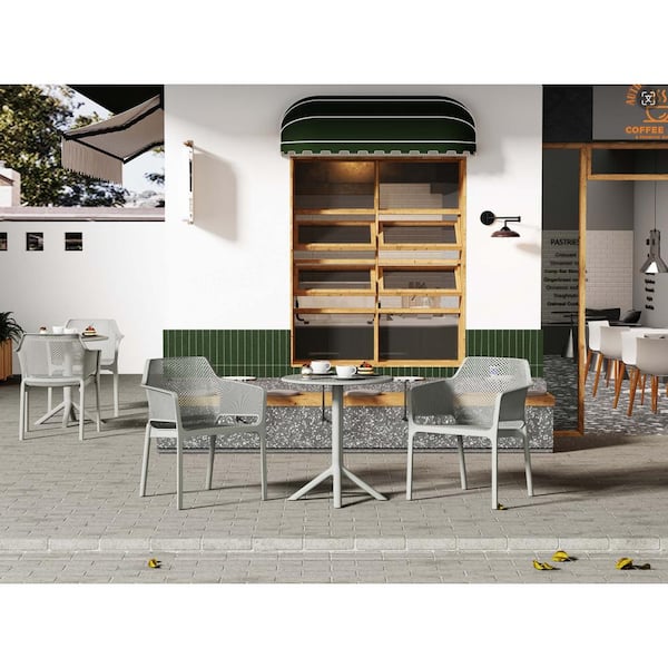 Zeus & Ruta Light Gray 3-Piece Plastic Outdoor Bistro Set, All Weather Patio Table Chair Set, Conversation Set for Patio and Garden