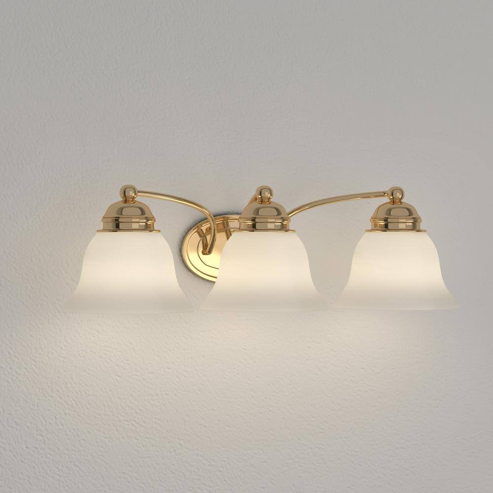 Polished Brass 3-Light Vanity Fixture with Bell Shades