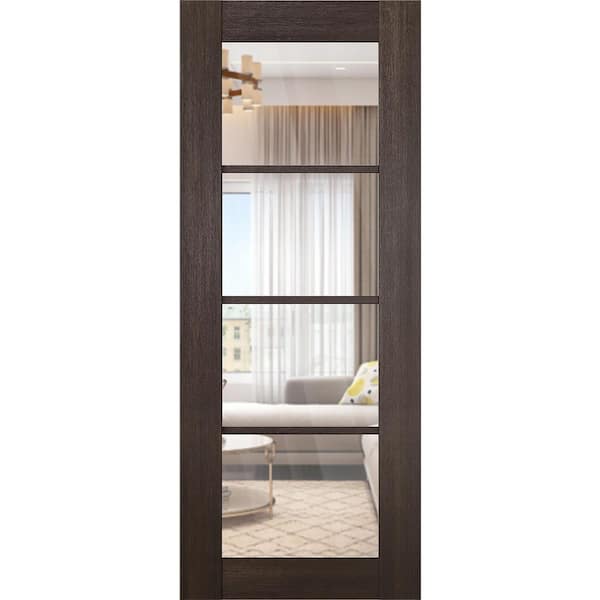 Vona 4 Lite 36 in. x 96 in. Veralinga Oak 4-Lite Clear Glass Composite Solid Core Wood Interior Door Slab