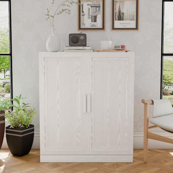 Solid Wood White 36 in. H Storage Cabinet with Adjustable Shelves