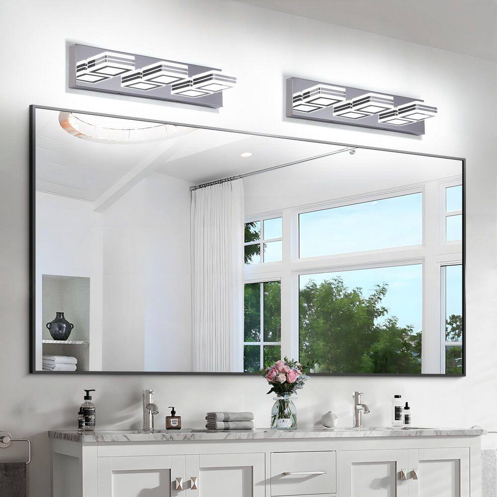 20 in. 3 Light Modern silver Finish Vanity Light Fixture Bathroom Over Mirror Wall Lights with Iron Acrylic price history on PriceWatchPro