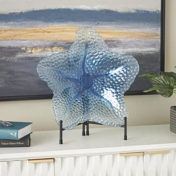 Litton Lane Blue Glass Ombre Decorative Plate Charger with Spotted Texturing