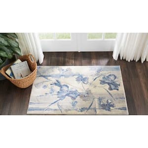 Somerset Ivory/Blue 3 ft. x 4 ft. Floral Contemporary Area Rug