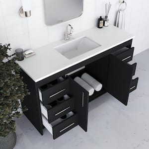 Capri 60 in. W x 22 in. D Bathroom Vanity in Black with Microstone Vanity Top in White with White Basin