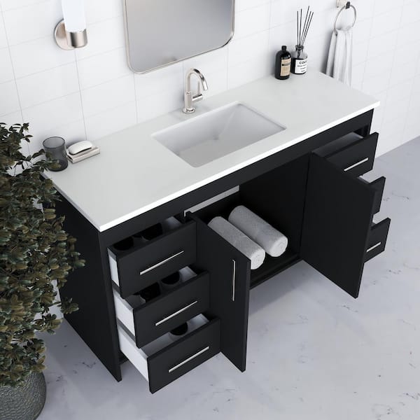 Capri 60 in. W x 22 in. D Bathroom Vanity in Black with Microstone Vanity Top in White with White Basin