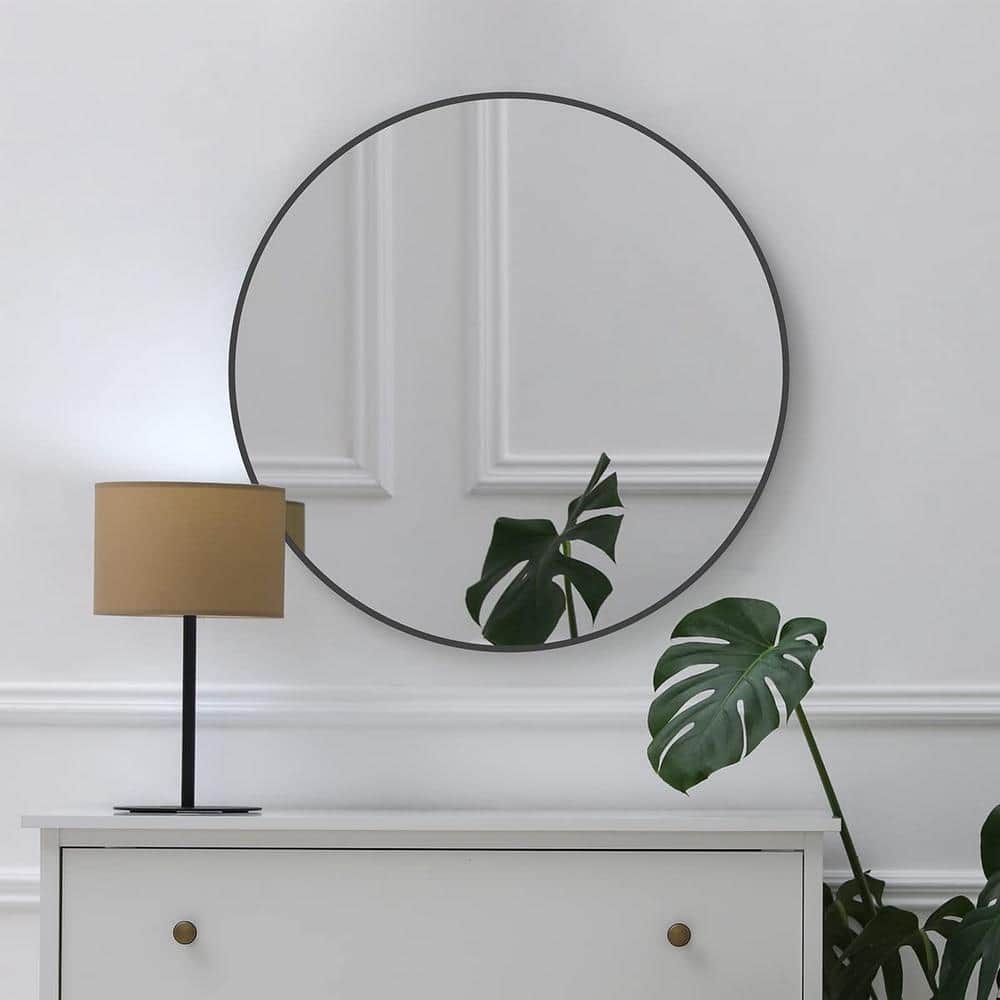 24 in. W x 24 in. H Mordern Round Brushed Aluminum Framed Wall Decorative B
