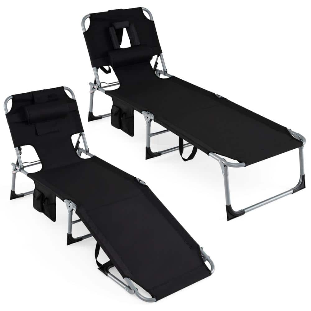 Set of 2 Oxford Fabric Tanning Chairs with Face Hole, 4-Position Backrests and 330 lb. Capacity, Black price history on PriceWatchPro